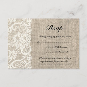 Ivory Lace et Burlap Look Wedding Carte RSVP