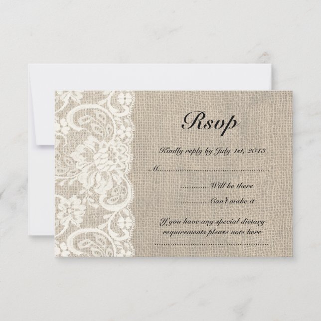 Ivory Lace et Burlap Look Wedding Carte RSVP (Devant)