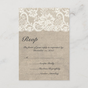 Ivory Lace et Burlap Wedding Carte RSVP