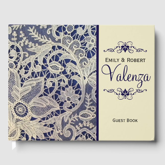 Ivory Lace Marine Bleu Mariage élégant | Livre d'i (Recto)