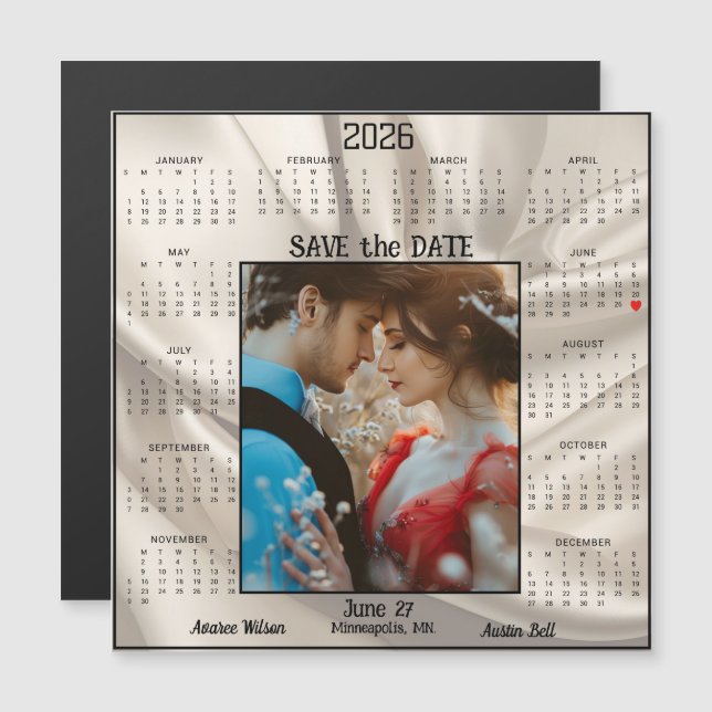 Ivory Luxury Satin Save the Date Engaged Couple  (Devant / Derrière)