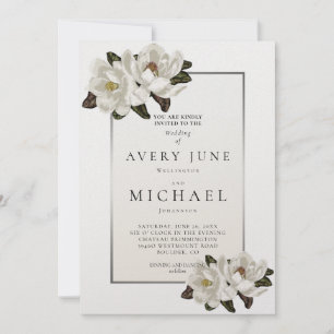 Ivory Magnolia fleurit Invitation