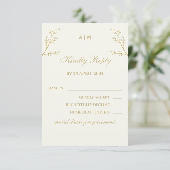 Ivory Monogram Botanical Wedding RSVP Card (Debout devant)