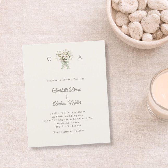 Ivory monogrammed floral green wedding invitation (Créateur téléchargé)