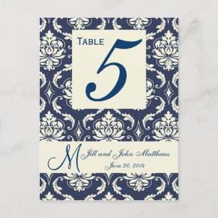 Ivory Navy Mariage damassé Numéro de table