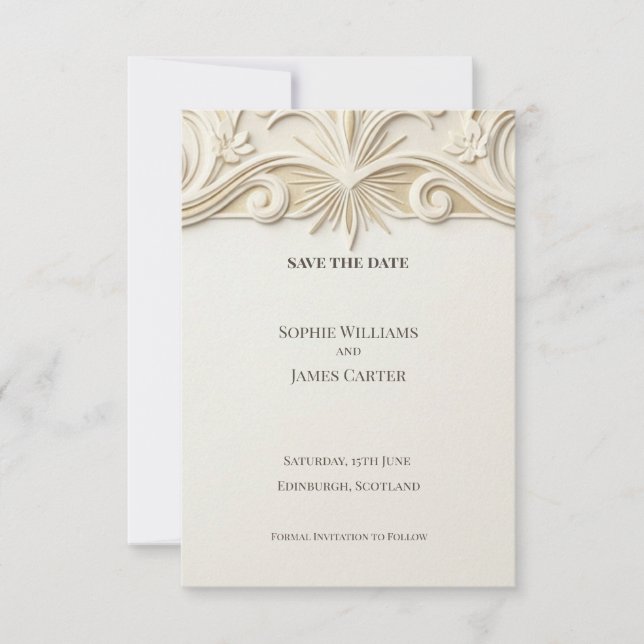 Ivory Nouveau Éventail Save The Date (Devant)