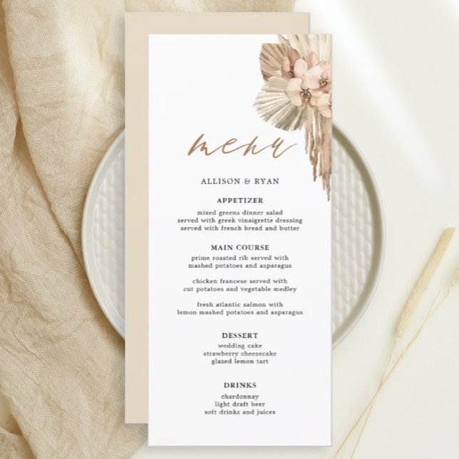Ivory Pampas Grass Bohemian Wedding Menus (Créateur téléchargé)