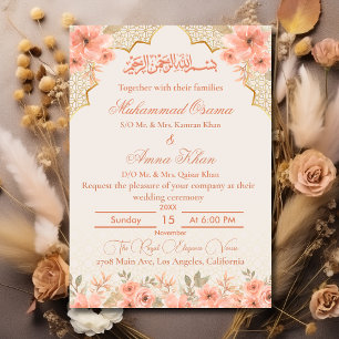 Ivory Peach Faire-part de mariage musulman islamiq