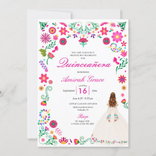 Ivory Pink Otomi Brodery Quinceañera Invitation