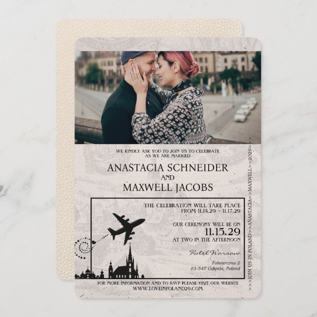Ivory Pologne Faire-part de mariage de passeport (Devant / Derrière)
