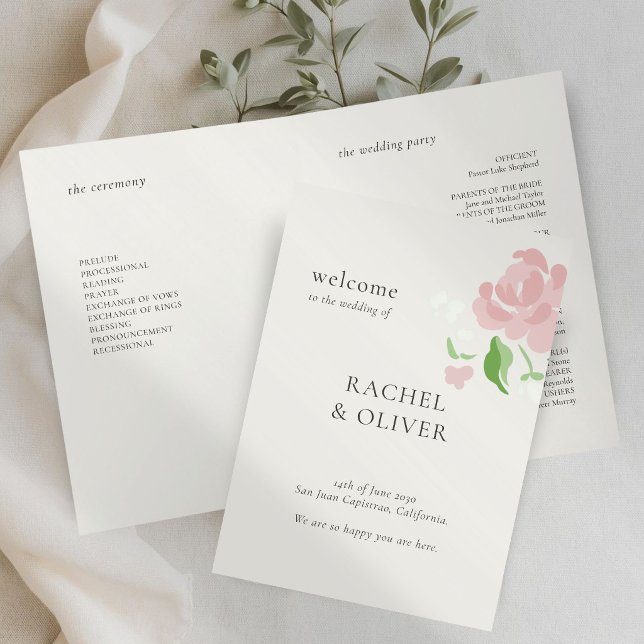 Ivory | Programme de mariage plié Chic Blush Flora (Créateur téléchargé)