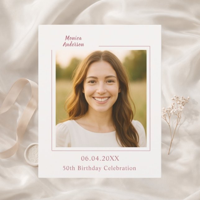 Ivory rose gold photo birthday invitation (Créateur téléchargé)