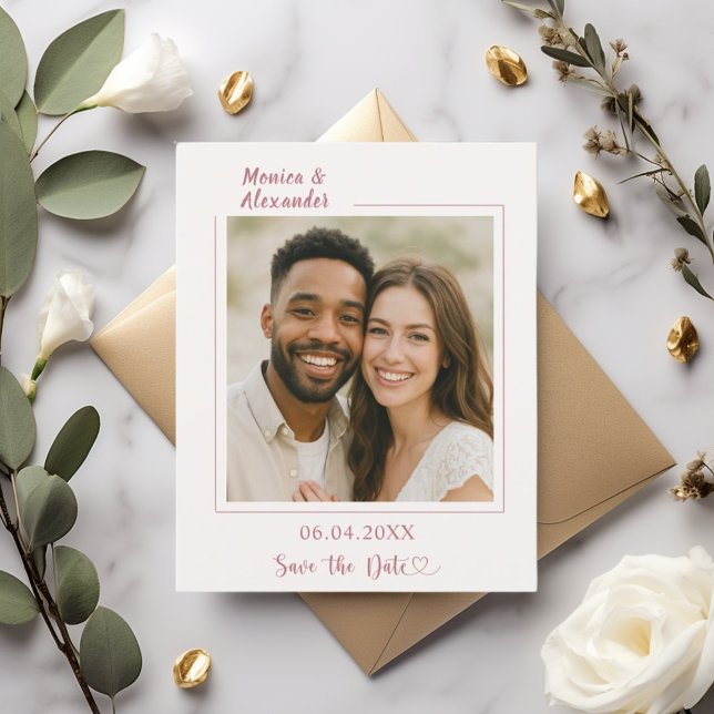 Ivory rose gold photo wedding Save the Date card (Créateur téléchargé)