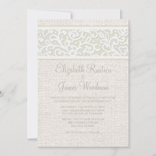 Ivory Rustic Burlap & Linen Wedding Invitations (Devant)