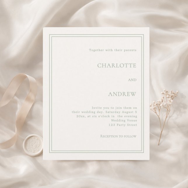 Ivory sage green simple luxury wedding invitation (Créateur téléchargé)