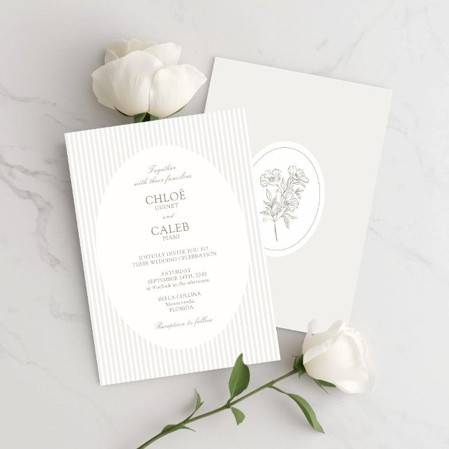 Ivory & Sand | Faire-part de mariage ovale botaniq (Créateur téléchargé)