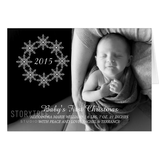 Ivory Snowflake Wreath Carte photo de vacances (Devant horizontal)
