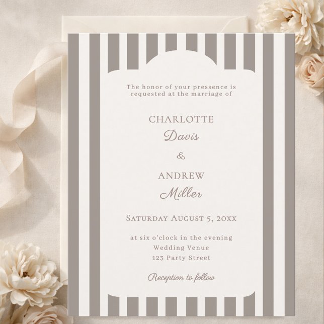 Ivory Taupe Neutral Striped Wedding invitation (Créateur téléchargé)