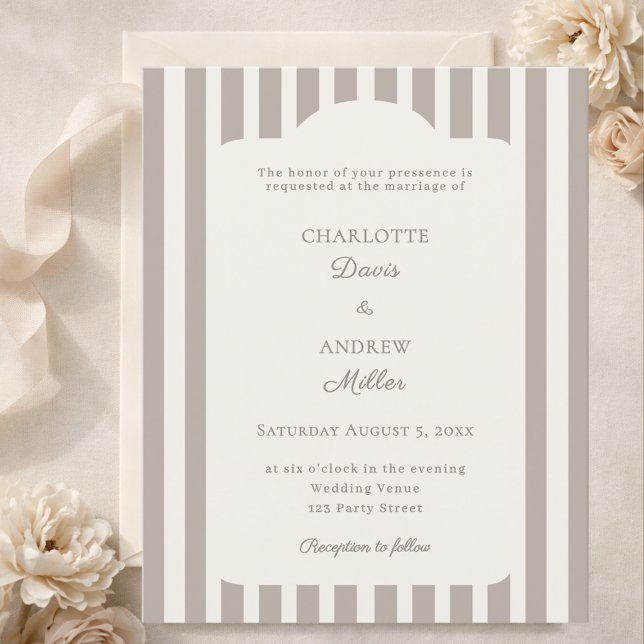 Ivory Taupe Neutral Striped Wedding invitation (Créateur téléchargé)