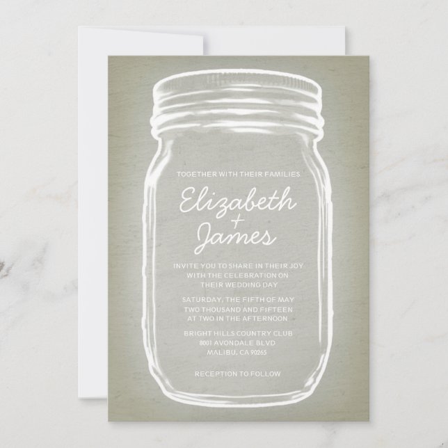 Ivory Vintage Mason Jar Mariage Invitations (Devant)