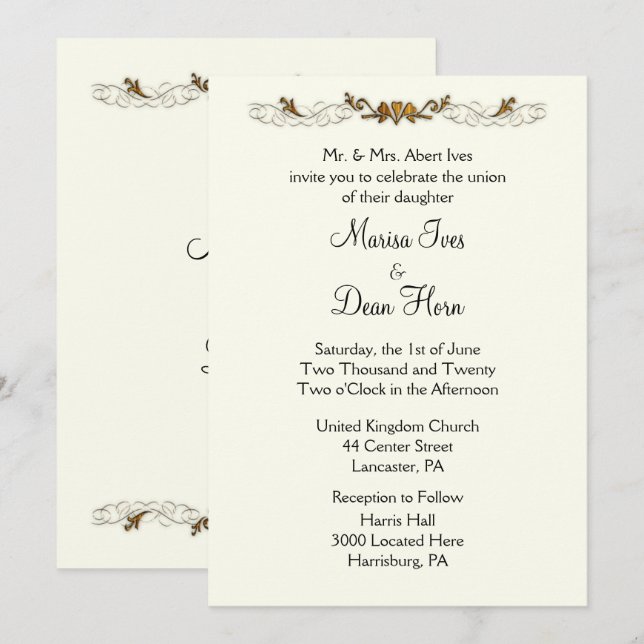 Ivory Wedding Invitations (Devant / Derrière)