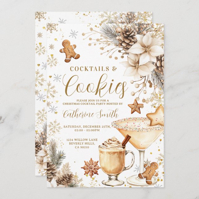Ivory White Cocktails and Cookies Party Invitation (Devant / Derrière)