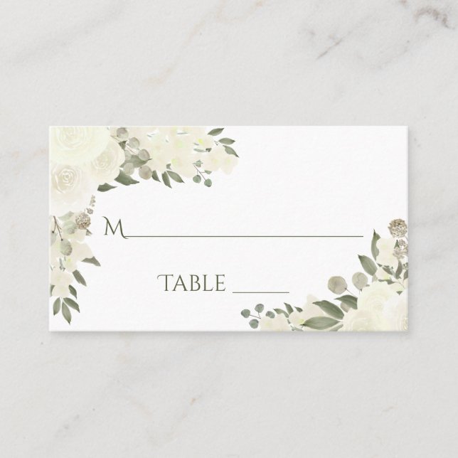 Ivory White Floral Elégant Mariage Carte Escort (Devant)