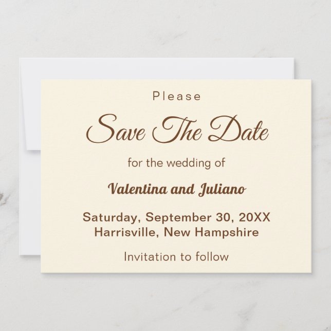 Ivory With Brown Text Wedding Save The Date (Devant)