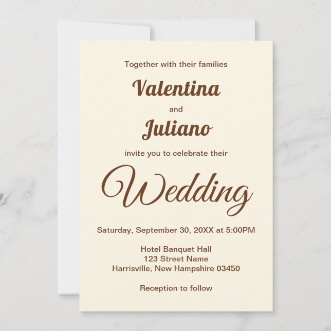 Ivory with Brown Typography Wedding Invitation (Devant)