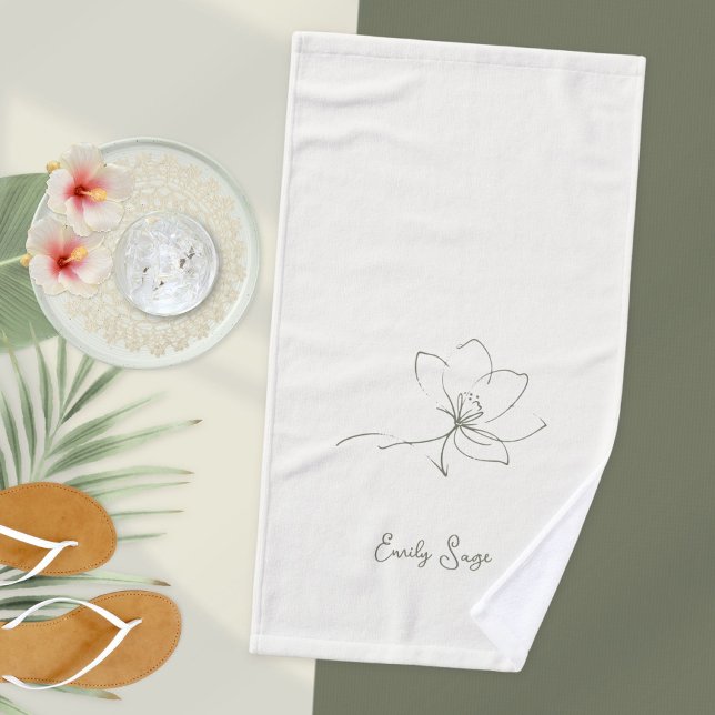 Ivory Zen Yoga Floral Line Art Sage Green (Ivory Zen Yoga Floral Line Art Sage Green Hand Towel ©Susanne Sachers - Sunny Wanderlust 🌞✈️)