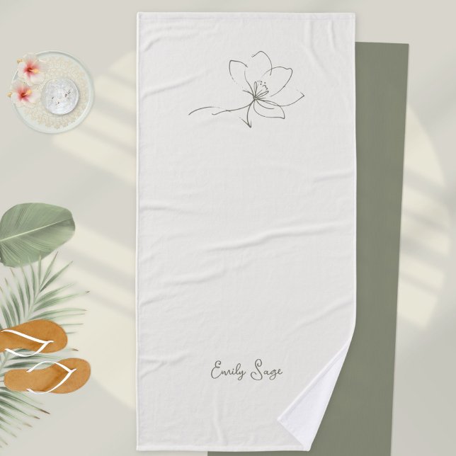 Ivory Zen Yoga Floral Line Art Sage Green (Ivory Zen Yoga Floral Line Art Sage Green Bath Towel ©Susanne Sachers - Sunny Wanderlust 🌞✈️)