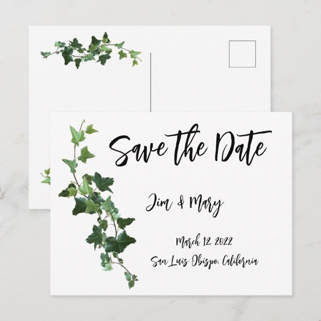 Ivy Enregistrer la date Carte postale Feuilles bot (Devant / Derrière)