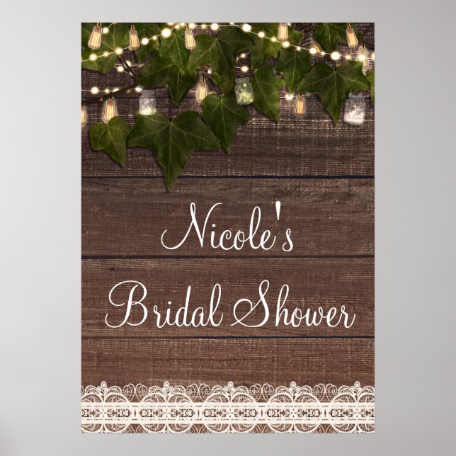 Ivy & String Lights Mason Jar Poster Rustique Bann (Devant)