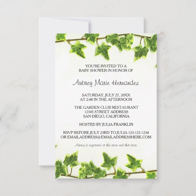 Ivy vert - Invitation Baby shower 3x5 (Devant)
