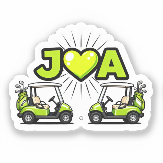 J Heart A Cute Golf Cart Couple's Monogram Sticker (Recto)