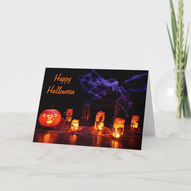 Jack-o'-lantern et bougies de carte de Halloween (Devant)