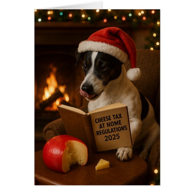 Jack Russell Terrier 'Cheese Tax' Christmas card (Devant)
