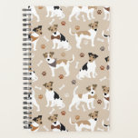 Jack Russell Terrier Patrouilles et Bones Planner<br><div class="desc">Les chiens du mignon Jack Russell Terrier sont assis et debout avec des empreintes de pattes et des os de chien motif.</div>