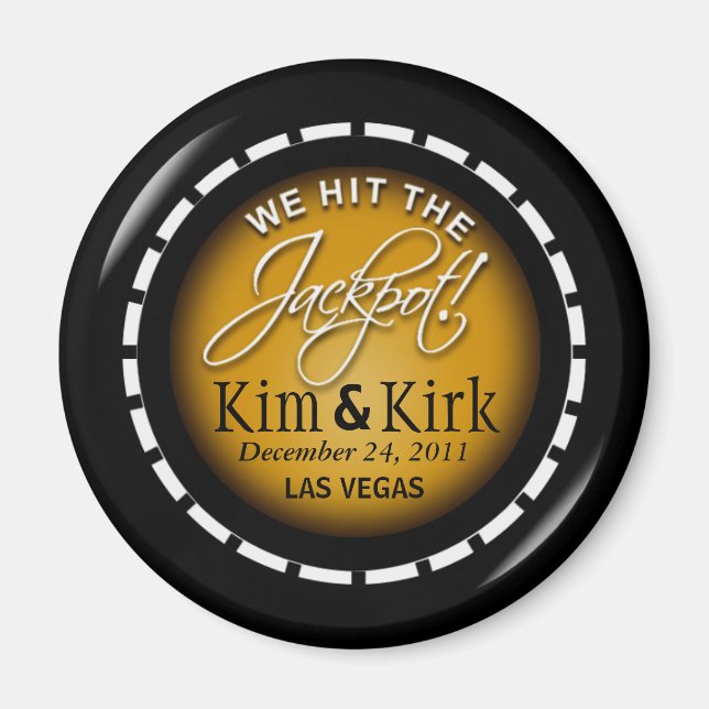 Jackpot ! Vegas Newlyweds Casino Chip Magnet Favor (Devant)