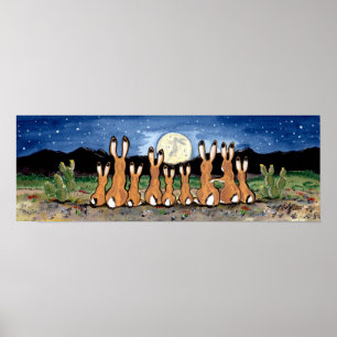 Jackrabbit Famille Rabbit Desert Moon Night Poster
