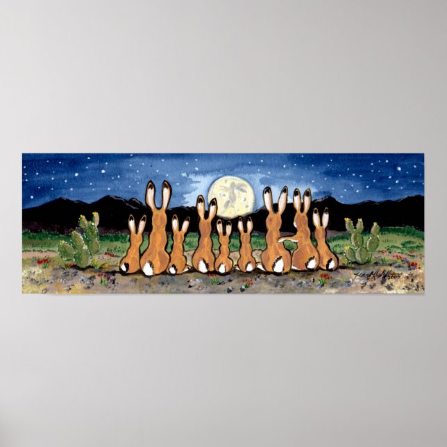 Jackrabbit Famille Rabbit Desert Moon Night Poster (Devant)