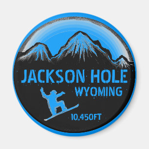 Jackson Hole Wyoming bleu snowboard art aimant