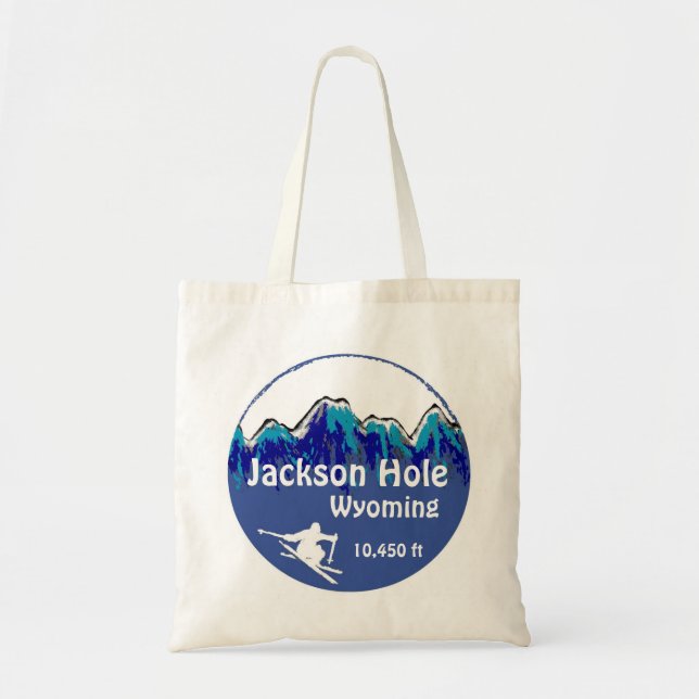 Jackson Hole Wyoming blue ski art sac réutilisable (Devant)