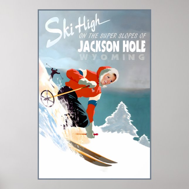 Jackson Hole Wyoming Travel Poster Tetons Snow Ski (Devant)