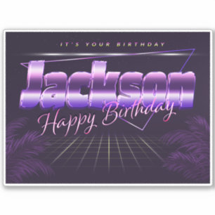 Jackson Nom Prénom violet autocollant rétro annive