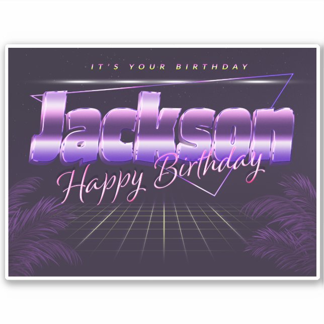 Jackson Nom Prénom violet autocollant rétro annive (Devant)