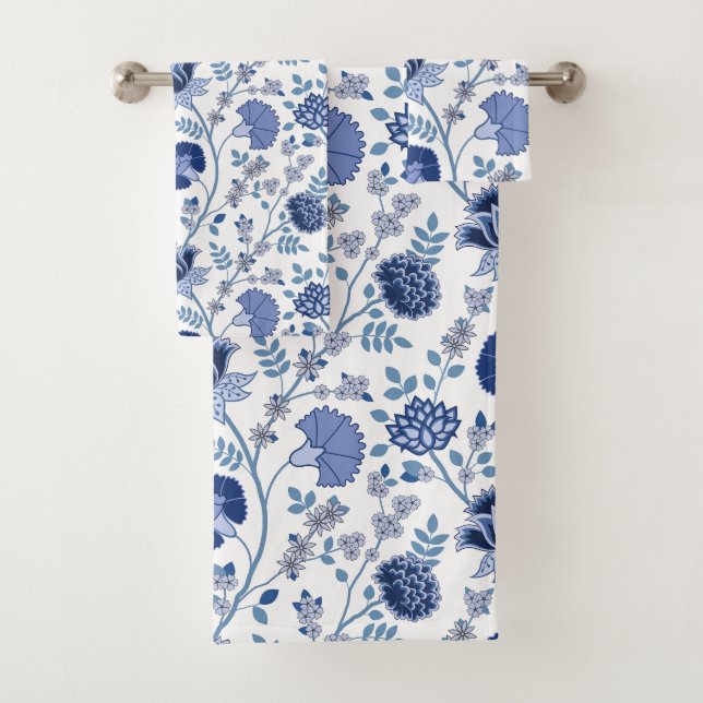 Jacobean floral blues sur blanc (En situation)