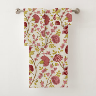 Jacobean Floral Grand Motif Reds Pinks Gold Creme