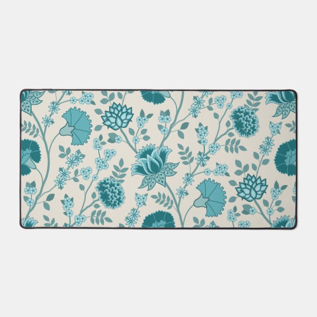 Jacobean Floral Lg Motif Teals sur Crème (Recto)