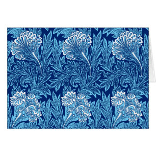 Jacobean Flower Damask, Navy, Sky Blue et White